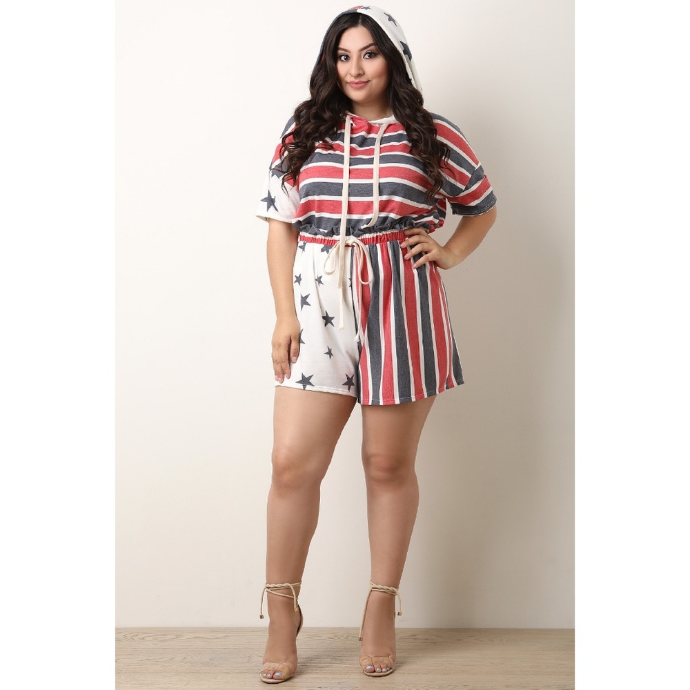 Stars And Stripes Hoodie Top With Shorts Set - Picture 6 of 6